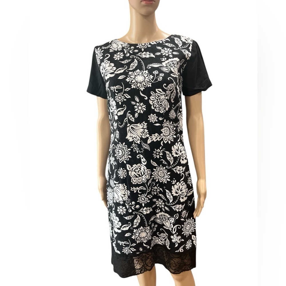 Black floral shift Y2k dress vintage handmade OOAK-M